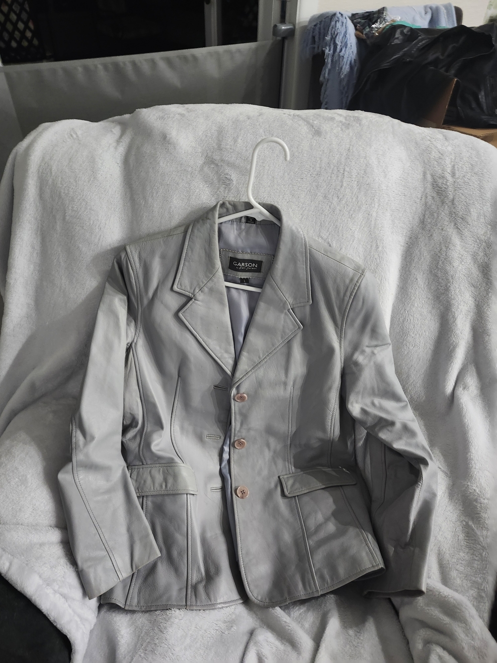 Light Gray Leather Blazer Jacket - Women's Tailored Coat